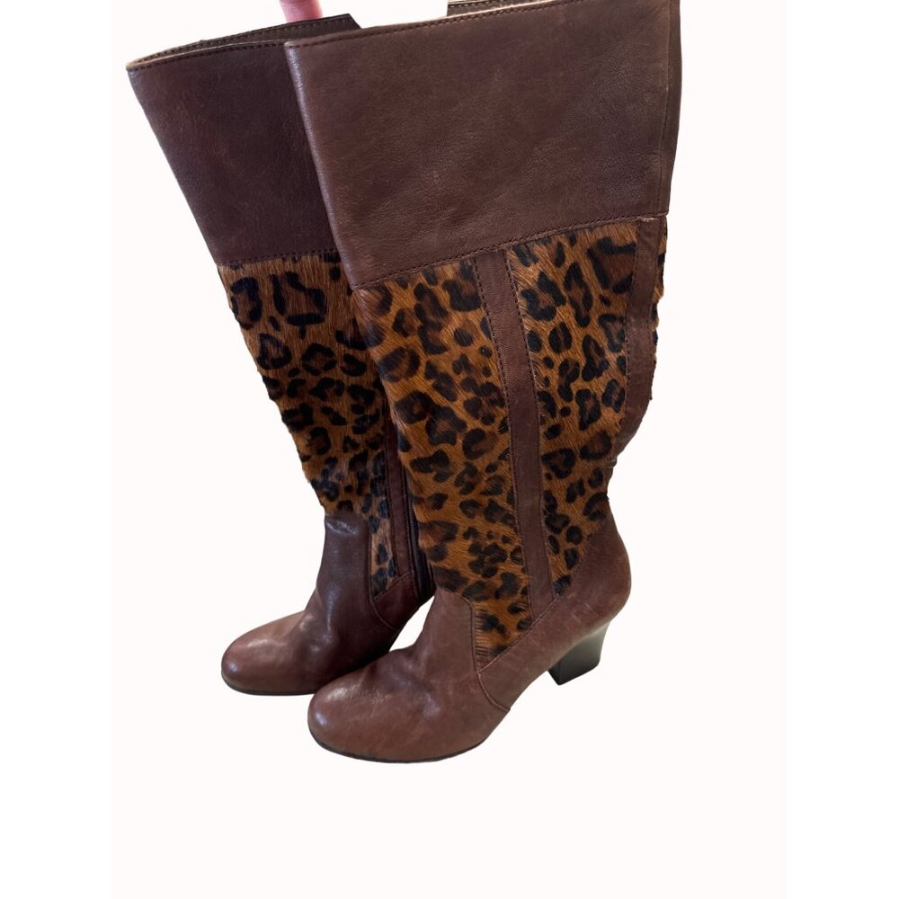 Born women’s brown leather pony hair leopard print boots 6 SkU 4892 - Picture 13 of 13